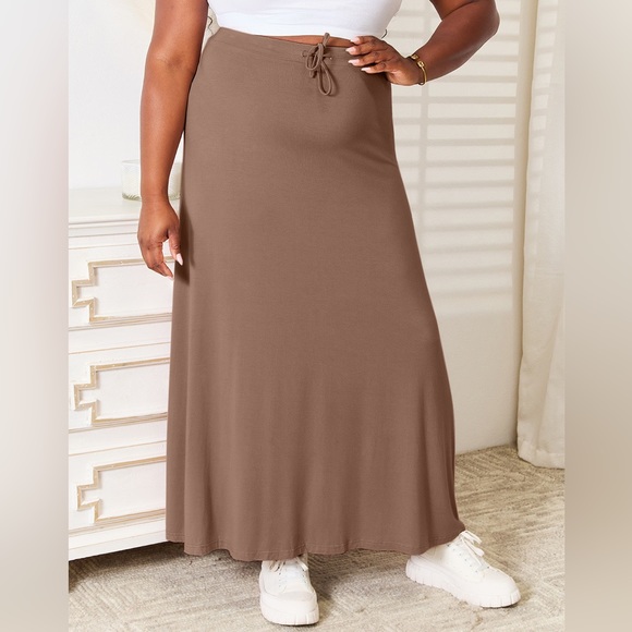 Double Take Dresses & Skirts - NEW Double Take PLUS + REG Size Flared Tie Waist Ultra Soft Maxi Skirt in Brown